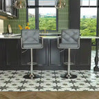 Set di 2 sgabelli da bar girevoli regolabili, in pelle PU con braccioli e schienale – Bianco / Nero / Grigio scuro / Grigio / Bianco+Marrone