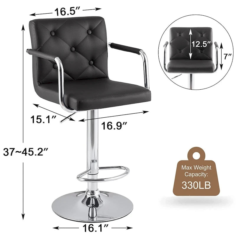 Set di 2 sgabelli da bar girevoli regolabili, in pelle PU con braccioli e schienale – Bianco / Nero / Grigio scuro / Grigio / Bianco+Marrone