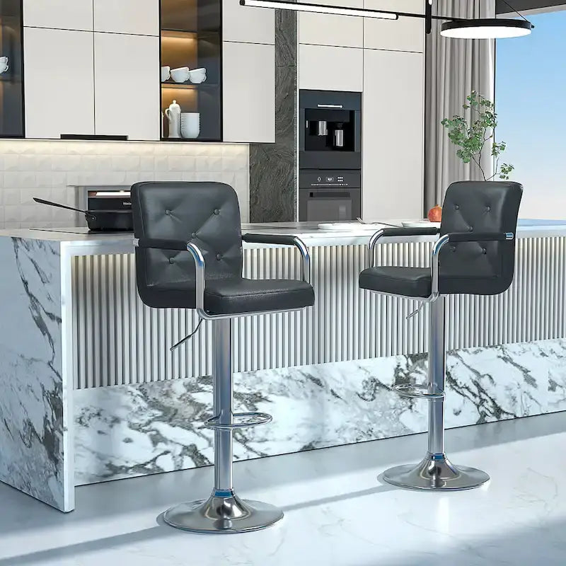 Set di 2 sgabelli da bar girevoli regolabili, in pelle PU con braccioli e schienale – Bianco / Nero / Grigio scuro / Grigio / Bianco+Marrone