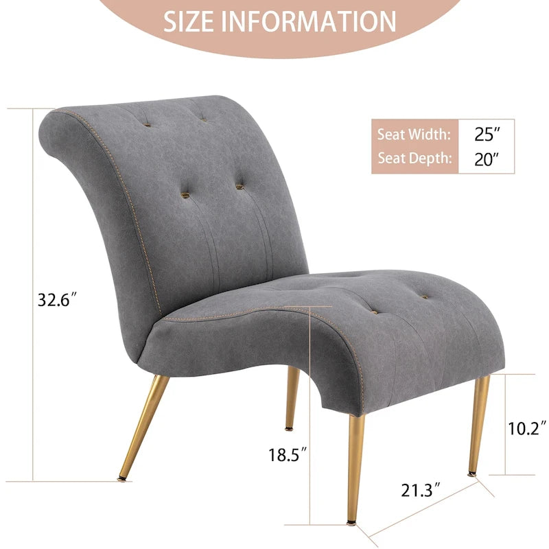 Gestoffeerde loungefauteuil met knopen, houten poten en linnen bekleding