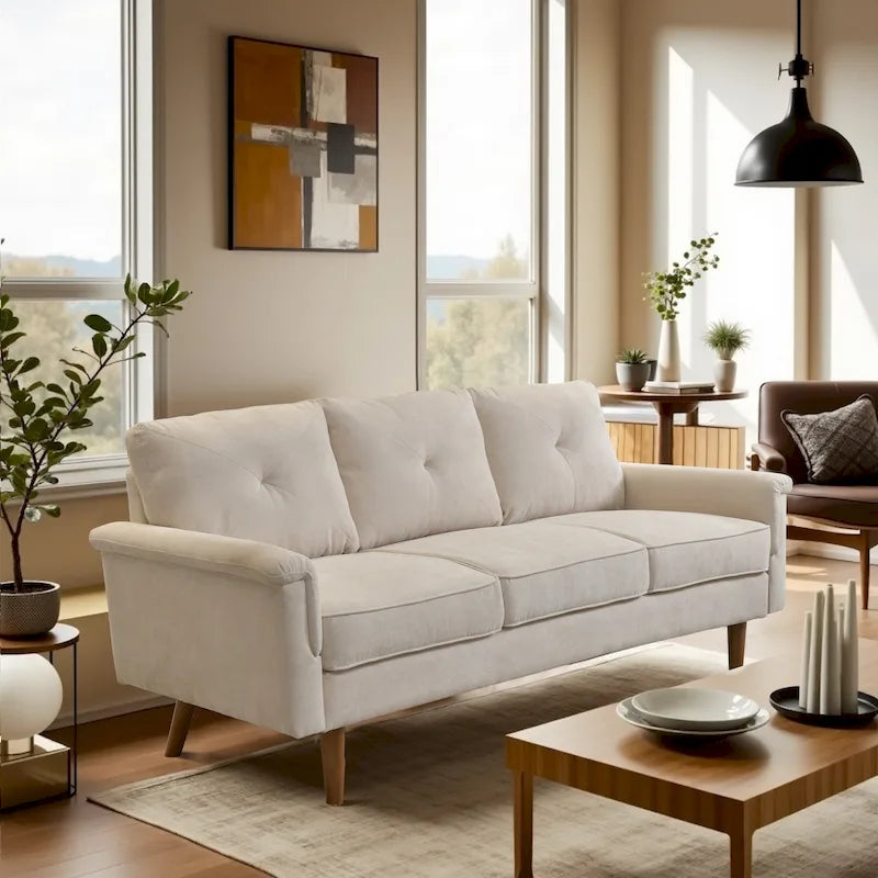 Mid-Century-Sofa für 3 Personen mit Polsterung und Holzbeinen für das Wohnzimmer