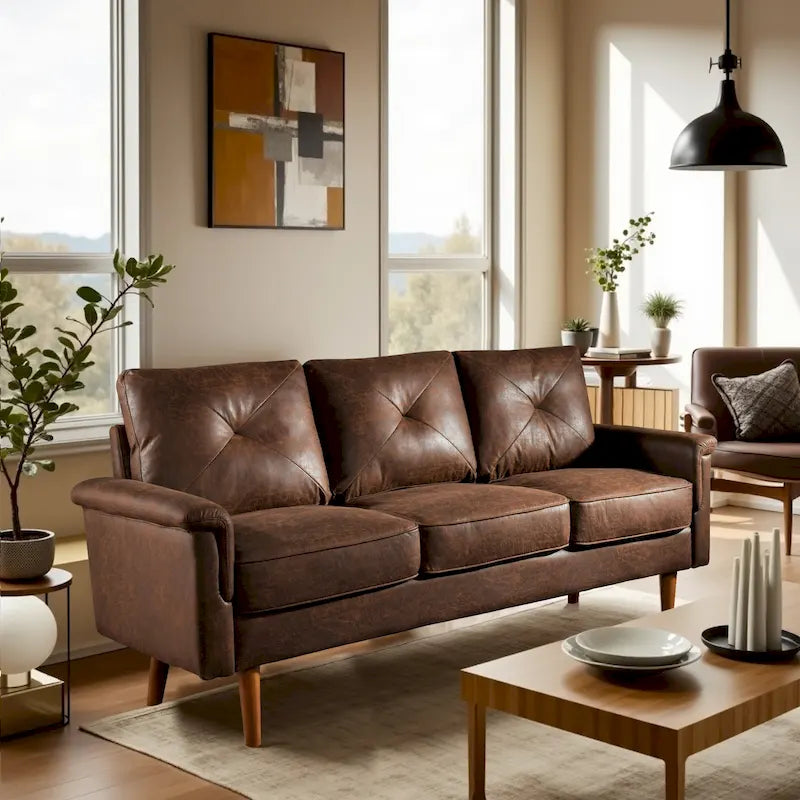 Mid-Century-Sofa für 3 Personen mit Polsterung und Holzbeinen für das Wohnzimmer
