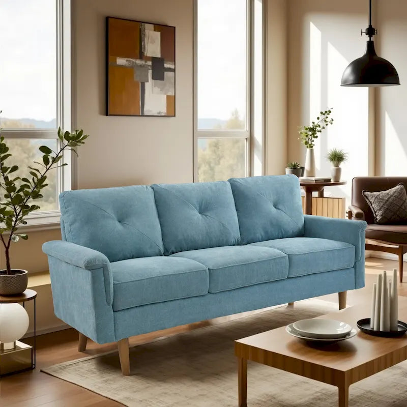 Mid-Century-Sofa für 3 Personen mit Polsterung und Holzbeinen für das Wohnzimmer