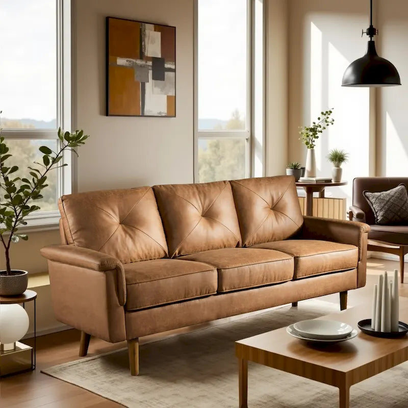Mid-Century-Sofa für 3 Personen mit Polsterung und Holzbeinen für das Wohnzimmer