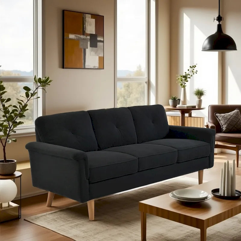 Mid-Century-Sofa für 3 Personen mit Polsterung und Holzbeinen für das Wohnzimmer