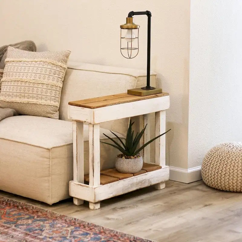 Rustic Reclaimed Wood Accent Table for Living Room and Bedroom