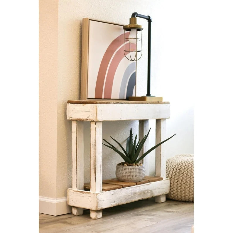 Rustic Reclaimed Wood Accent Table for Living Room and Bedroom