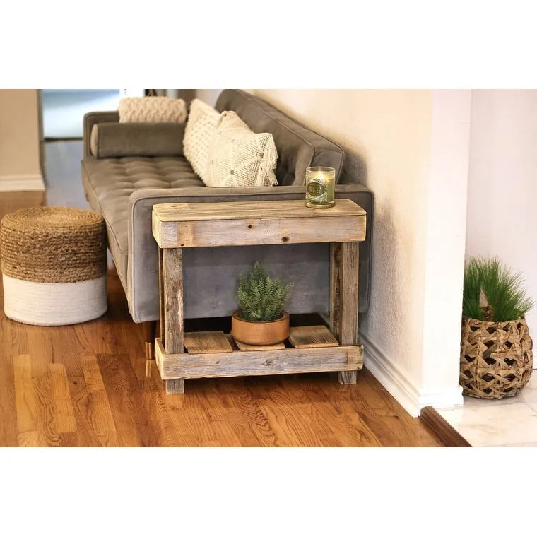 Rustic Reclaimed Wood Accent Table for Living Room and Bedroom