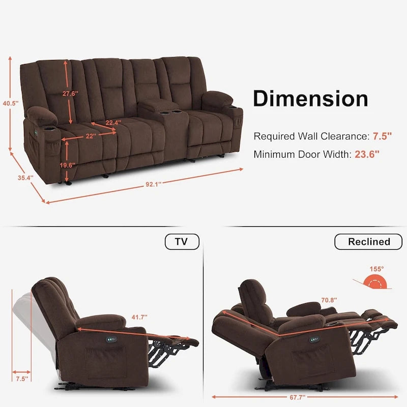 Elektrisch verstellbares Relaxsofa mit Massagefunktion und Lendenwirbel-Wärmefunktion