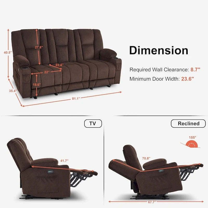 Elektrisch verstellbares Relaxsofa mit Massagefunktion und Lendenwirbel-Wärmefunktion