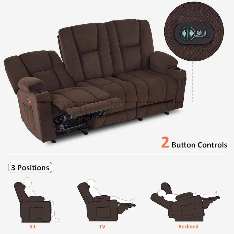 Elektrisch verstellbares Relaxsofa mit Massagefunktion und Lendenwirbel-Wärmefunktion