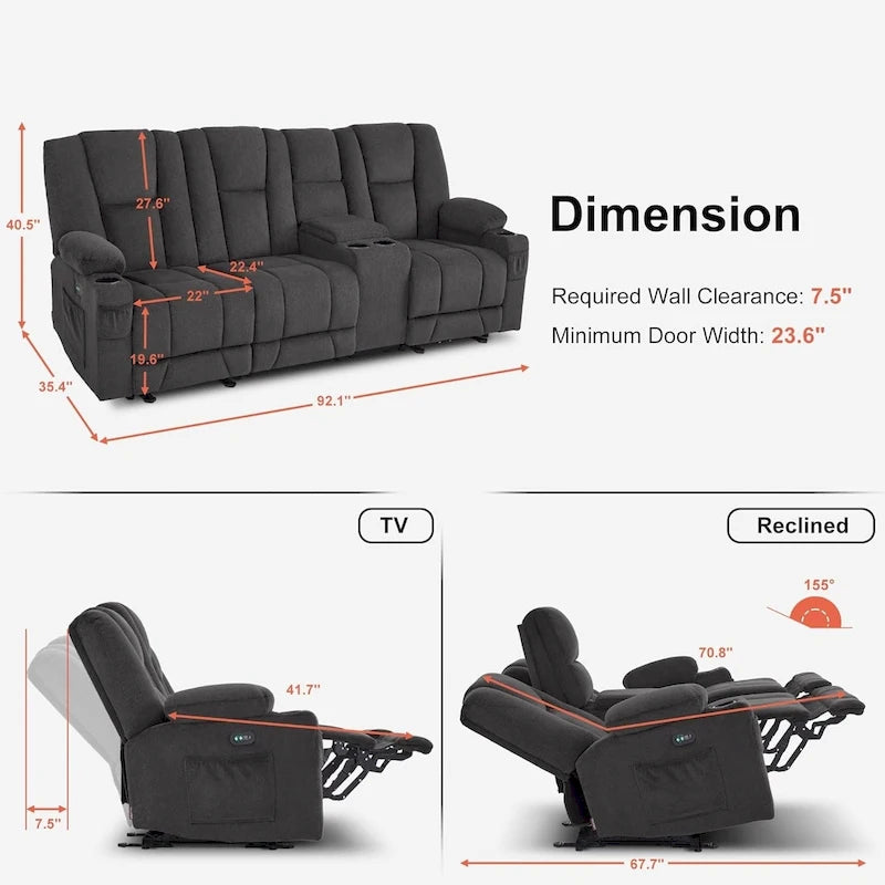Elektrisch verstellbares Relaxsofa mit Massagefunktion und Lendenwirbel-Wärmefunktion