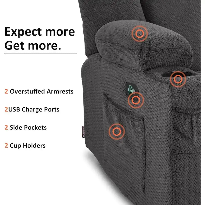 Elektrisch verstellbares Relaxsofa mit Massagefunktion und Lendenwirbel-Wärmefunktion