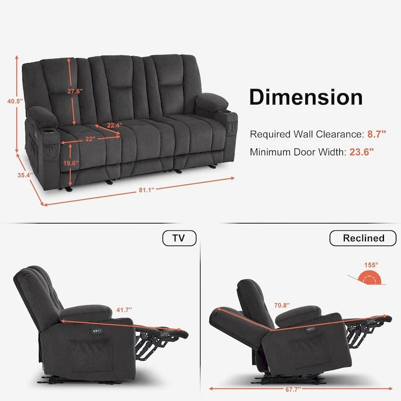Elektrisch verstellbares Relaxsofa mit Massagefunktion und Lendenwirbel-Wärmefunktion