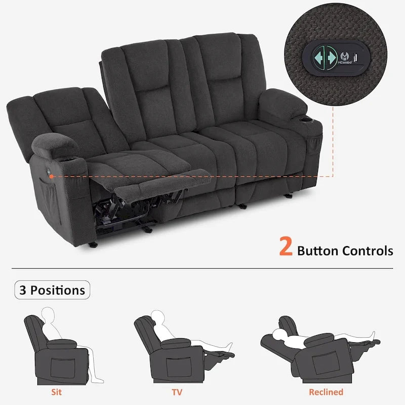 Elektrisch verstellbares Relaxsofa mit Massagefunktion und Lendenwirbel-Wärmefunktion
