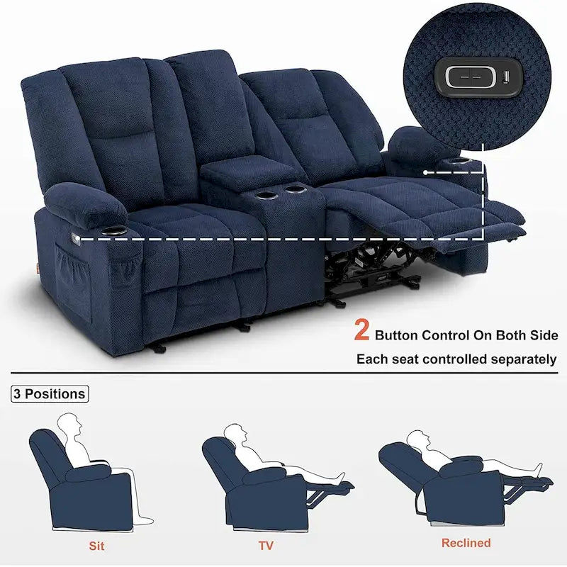 Elektrisch verstellbares Relaxsofa mit Massagefunktion und Lendenwirbel-Wärmefunktion