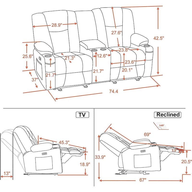 Elektrisch verstellbares Relaxsofa mit Massagefunktion und Lendenwirbel-Wärmefunktion
