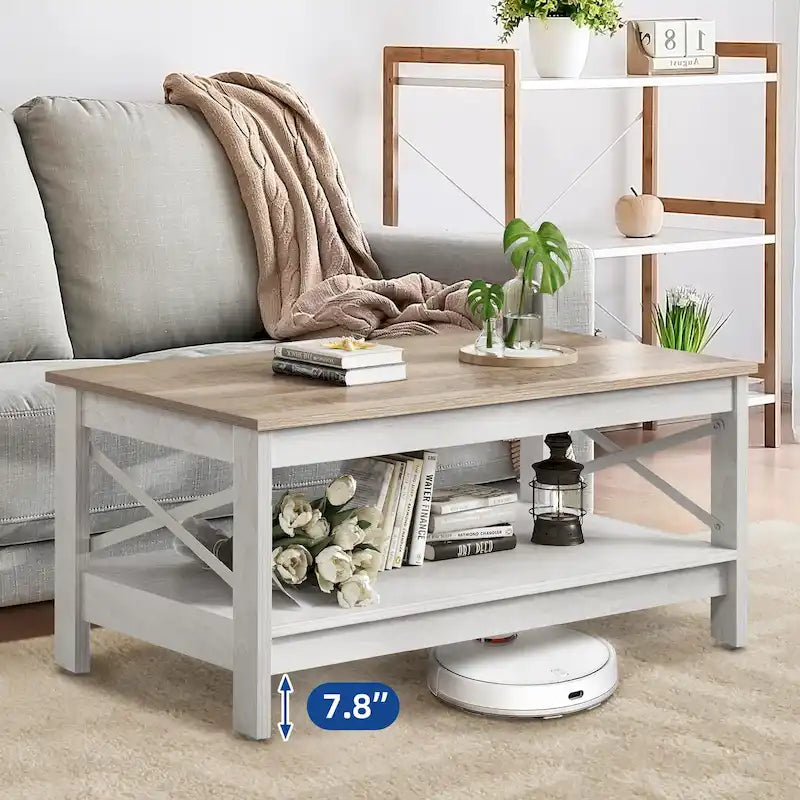 Couchtisch im Landhausstil mit Stauraum, zweistöckiger Beistelltisch für das Wohnzimmer