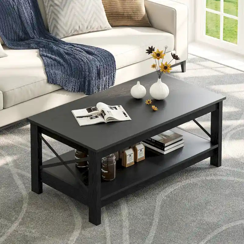 Couchtisch im Landhausstil mit Stauraum, zweistöckiger Beistelltisch für das Wohnzimmer