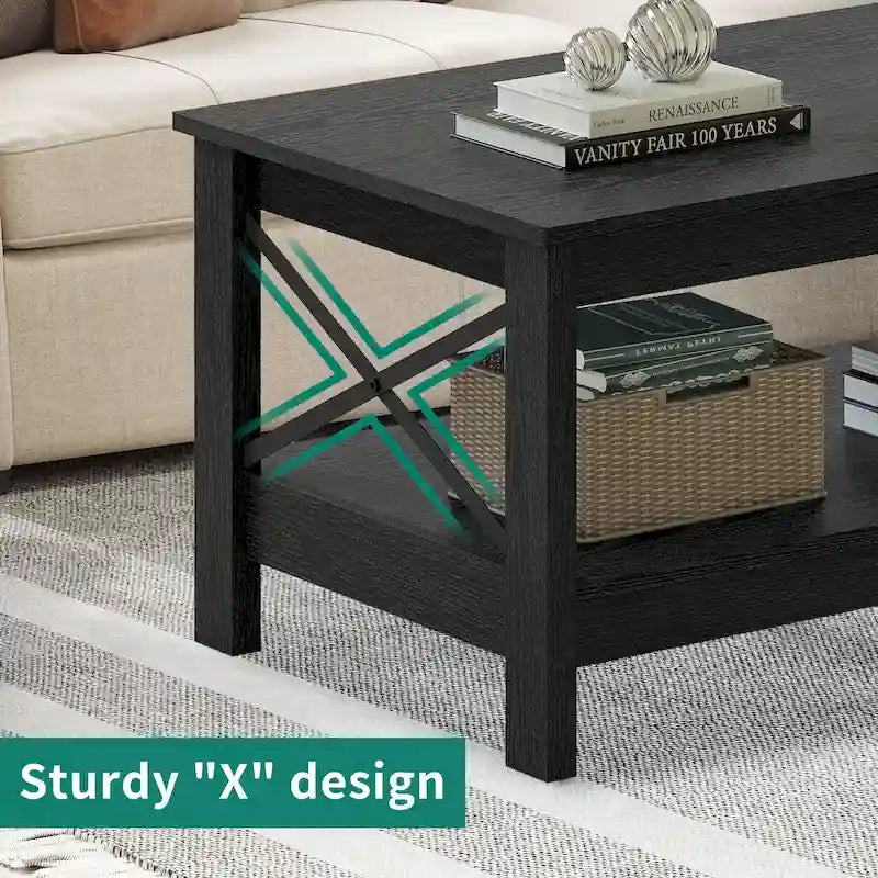 Couchtisch im Landhausstil mit Stauraum, zweistöckiger Beistelltisch für das Wohnzimmer