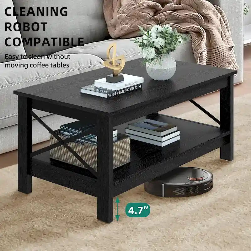 Couchtisch im Landhausstil mit Stauraum, zweistöckiger Beistelltisch für das Wohnzimmer