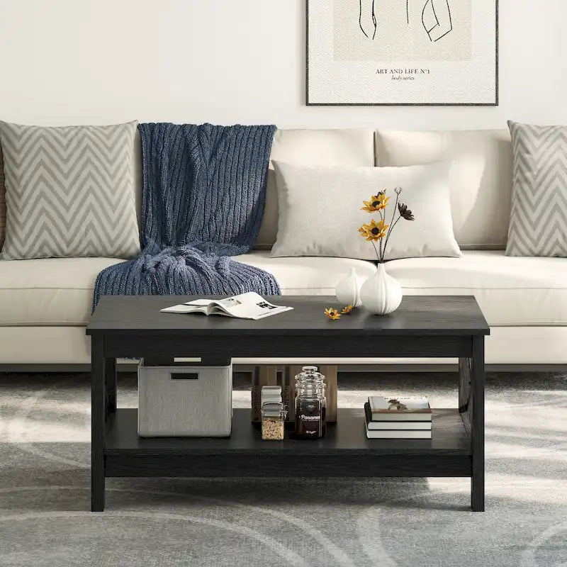 Couchtisch im Landhausstil mit Stauraum, zweistöckiger Beistelltisch für das Wohnzimmer