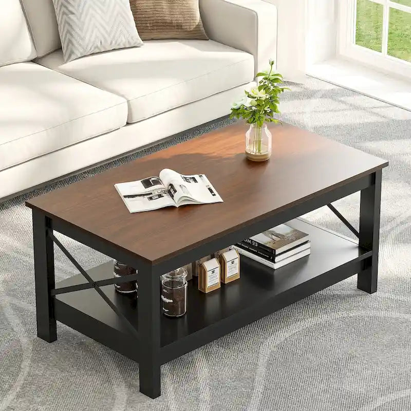 Couchtisch im Landhausstil mit Stauraum, zweistöckiger Beistelltisch für das Wohnzimmer