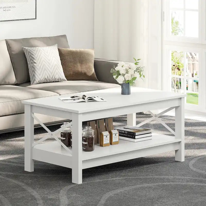 Couchtisch im Landhausstil mit Stauraum, zweistöckiger Beistelltisch für das Wohnzimmer