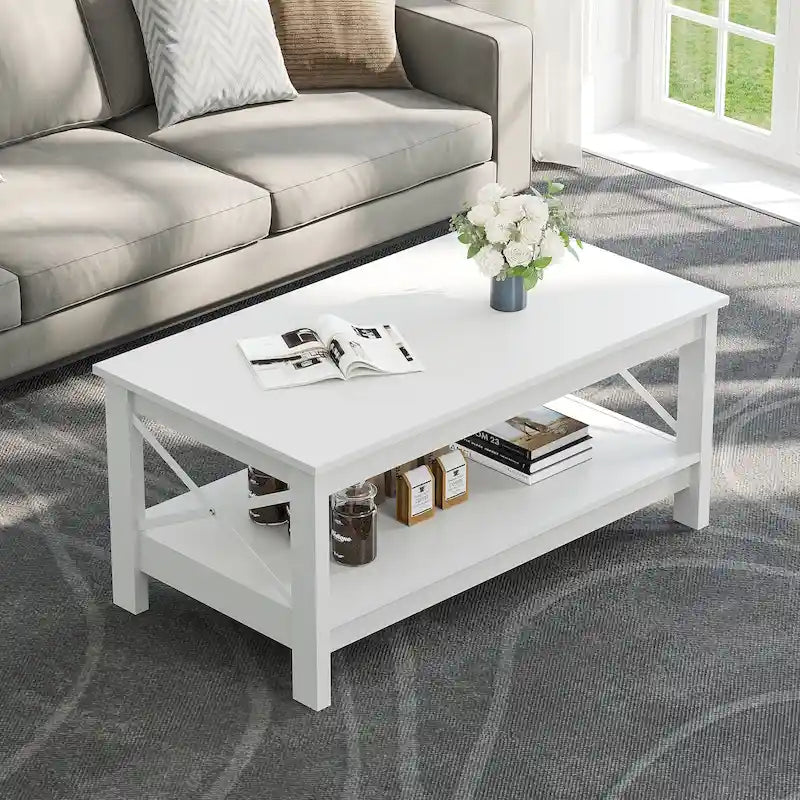 Couchtisch im Landhausstil mit Stauraum, zweistöckiger Beistelltisch für das Wohnzimmer