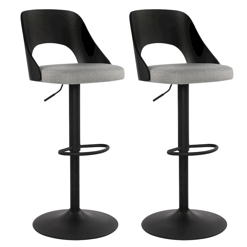 Sgabello da bar girevole in lino nero/naturale, regolabile in altezza, set da 2