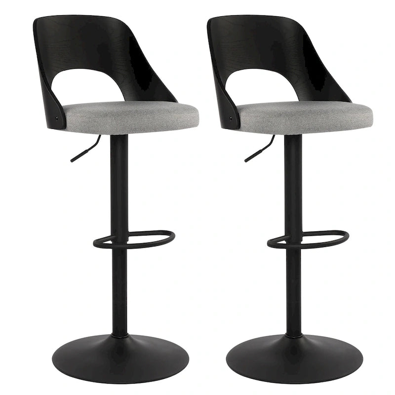 Sgabello da bar girevole in lino nero/naturale, regolabile in altezza, set da 2
