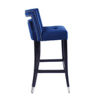 Sgabello da Bar in Velluto Color Crema/Grigio/Blu Scuro con Rivetti – Stile Americano, 1 Posto