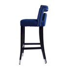 Sgabello da Bar in Velluto Color Crema/Grigio/Blu Scuro con Rivetti – Stile Americano, 1 Posto