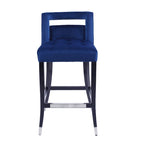 Sgabello da Bar in Velluto Color Crema/Grigio/Blu Scuro con Rivetti – Stile Americano, 1 Posto