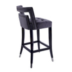 Sgabello da Bar in Velluto Color Crema/Grigio/Blu Scuro con Rivetti – Stile Americano, 1 Posto