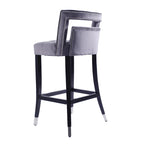 Sgabello da Bar in Velluto Color Crema/Grigio/Blu Scuro con Rivetti – Stile Americano, 1 Posto
