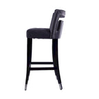 Sgabello da Bar in Velluto Color Crema/Grigio/Blu Scuro con Rivetti – Stile Americano, 1 Posto