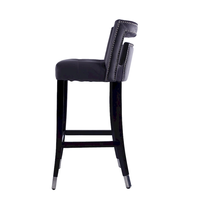 Sgabello da Bar in Velluto Color Crema/Grigio/Blu Scuro con Rivetti – Stile Americano, 1 Posto