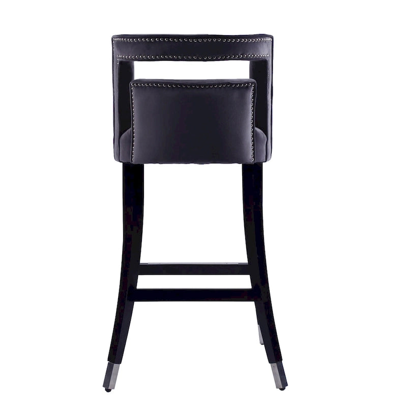 Sgabello da Bar in Velluto Color Crema/Grigio/Blu Scuro con Rivetti – Stile Americano, 1 Posto