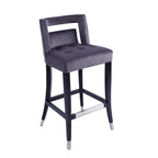 Sgabello da Bar in Velluto Color Crema/Grigio/Blu Scuro con Rivetti – Stile Americano, 1 Posto