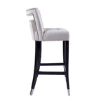 Sgabello da Bar in Velluto Color Crema/Grigio/Blu Scuro con Rivetti – Stile Americano, 1 Posto