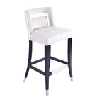 Sgabello da Bar in Velluto Color Crema/Grigio/Blu Scuro con Rivetti – Stile Americano, 1 Posto