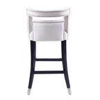 Sgabello da Bar in Velluto Color Crema/Grigio/Blu Scuro con Rivetti – Stile Americano, 1 Posto