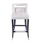 Sgabello da Bar in Velluto Color Crema/Grigio/Blu Scuro con Rivetti – Stile Americano, 1 Posto