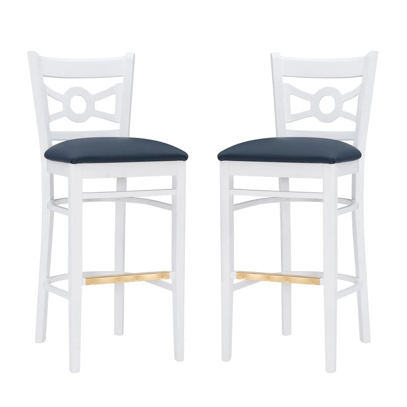 Sgabello da bar con schienale incrociato bianco / bianco+navy, set da 2