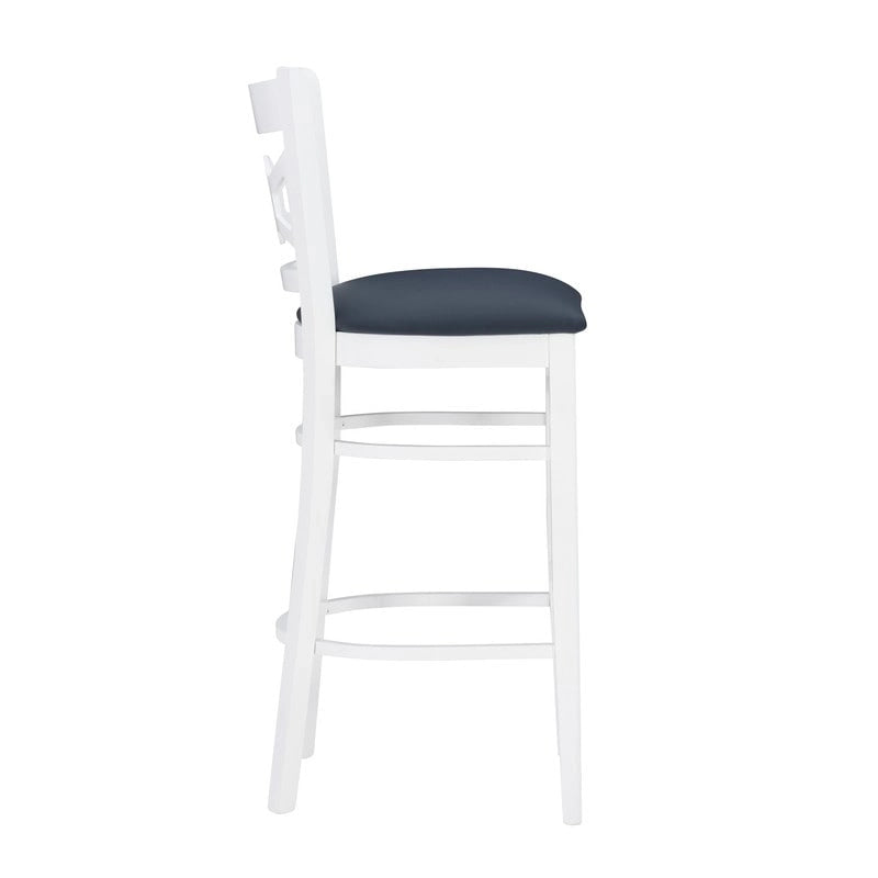 Sgabello da bar con schienale incrociato bianco / bianco+navy, set da 2