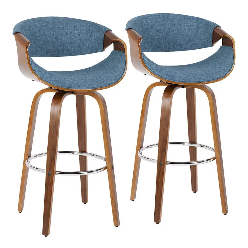 Sgabello da bar girevole crema/grigio/antracite/blu con gambe e poggiapiedi in legno, set da 2