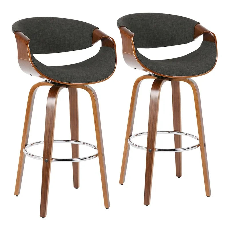 Sgabello da bar girevole crema/grigio/antracite/blu con gambe e poggiapiedi in legno, set da 2