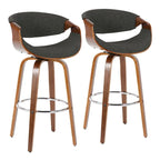 Sgabello da bar girevole crema/grigio/antracite/blu con gambe e poggiapiedi in legno, set da 2