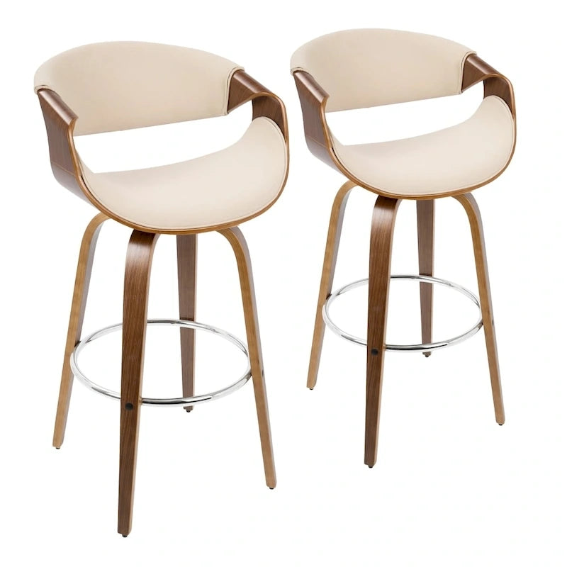 Sgabello da bar girevole crema/grigio/antracite/blu con gambe e poggiapiedi in legno, set da 2